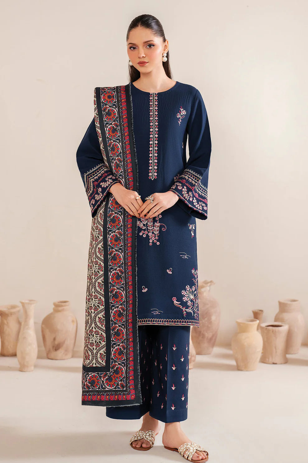 GARNET-3PC LAWN EMBROIDERED SHIRT WITH MONARK PRINT DUPATTA & LAWN TROUSER-KUN-3540