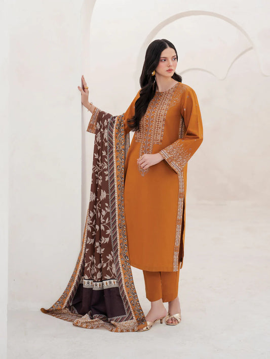 GARNET-3PC LAWN EMBROIDERED SHIRT WITH MONARK PRINT DUPATTA AND TROUSER-KUN-3634