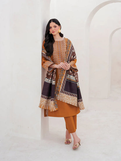 GARNET-3PC LAWN EMBROIDERED SHIRT WITH MONARK PRINT DUPATTA AND TROUSER-KUN-3634