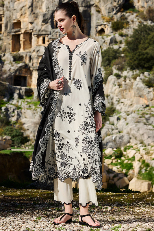 IMAGE-3PC LAWN EMBROIDERED SHIRT WITH CHIFFON EMBROIDERED DUPATTA AND EMB TROUSER-KUN-3714