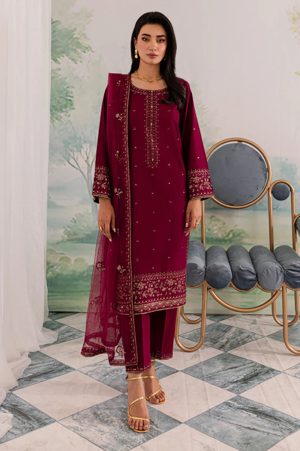 JAZMIN-3PC DHANAK EMBROIDERED SUIT KUN-4198
