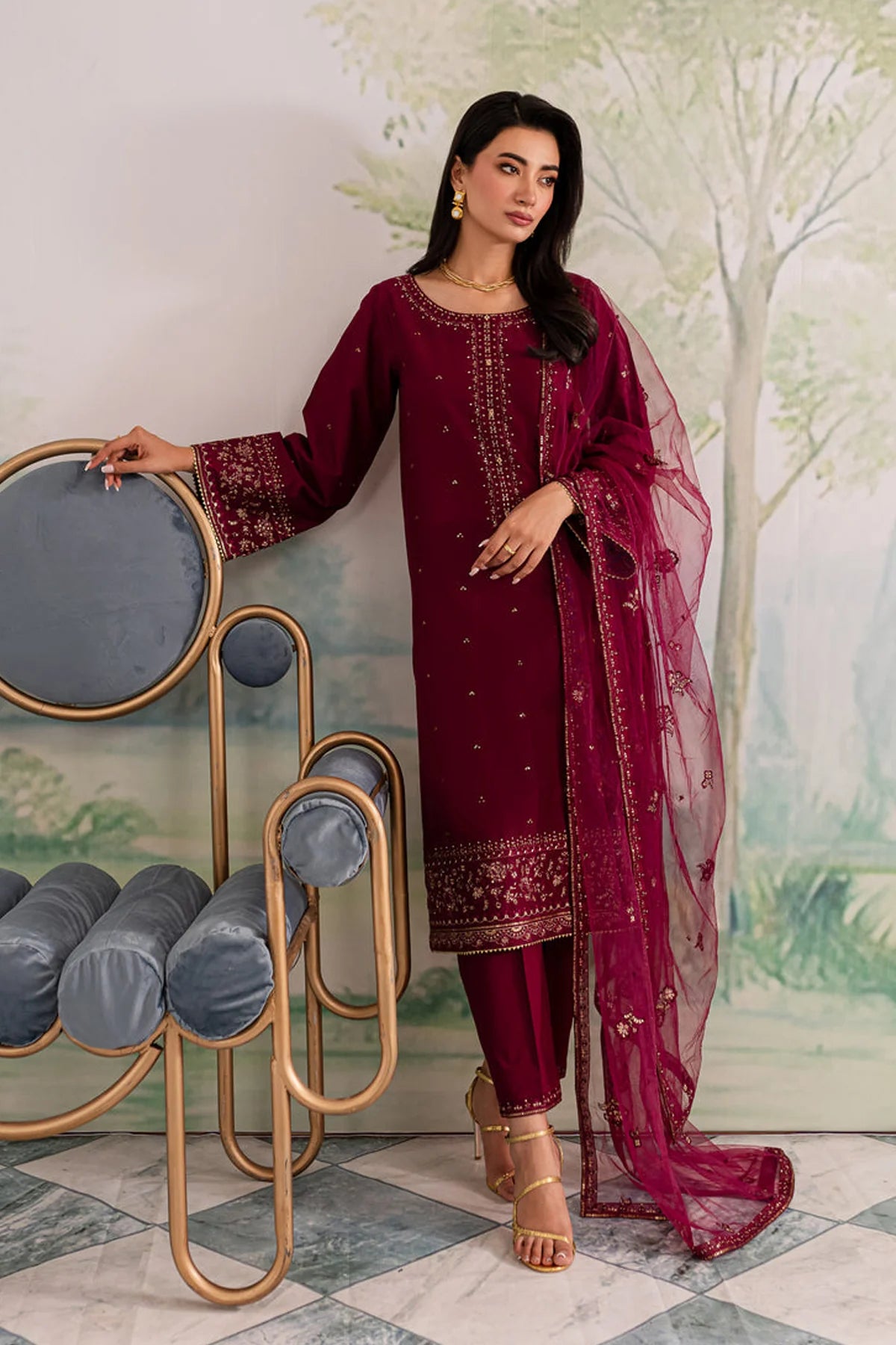 JAZMIN-3PC DHANAK EMBROIDERED SUIT KUN-4198