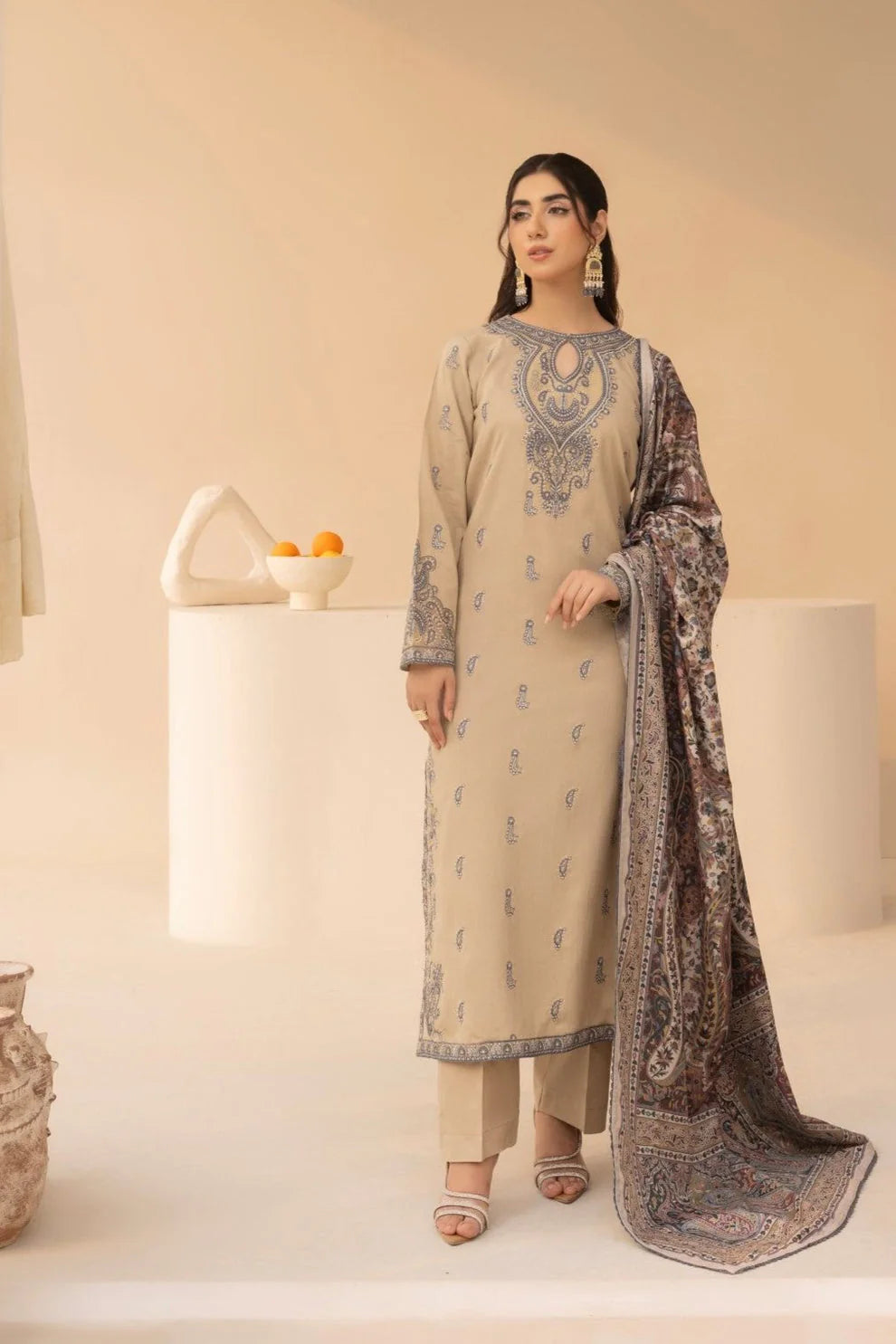 MOHAGNI.-3PC LAWN EMBROIDERED SHIRT WITH MONARK PRINT DUPATTA AND TROUSER-KUN-3641