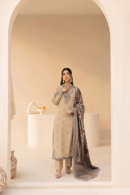 MOHAGNI.-3PC LAWN EMBROIDERED SHIRT WITH MONARK PRINT DUPATTA AND TROUSER-KUN-3641