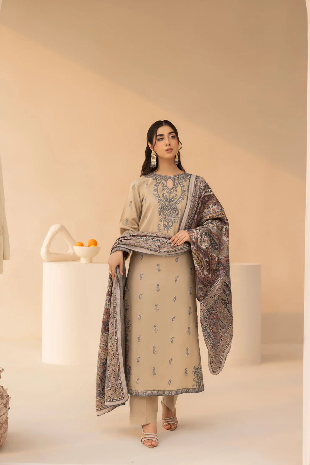 MOHAGNI.-3PC LAWN EMBROIDERED SHIRT WITH MONARK PRINT DUPATTA AND TROUSER-KUN-3641