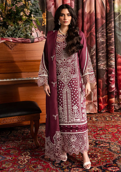 QALAMQAR-3PC CHIKANKAARI LAWN CUTWORK EMBROIDERED SHIRT WITH LAWN EMBROIDERED CUTWORK DUPATTA AND TROUSER-KUN-3642