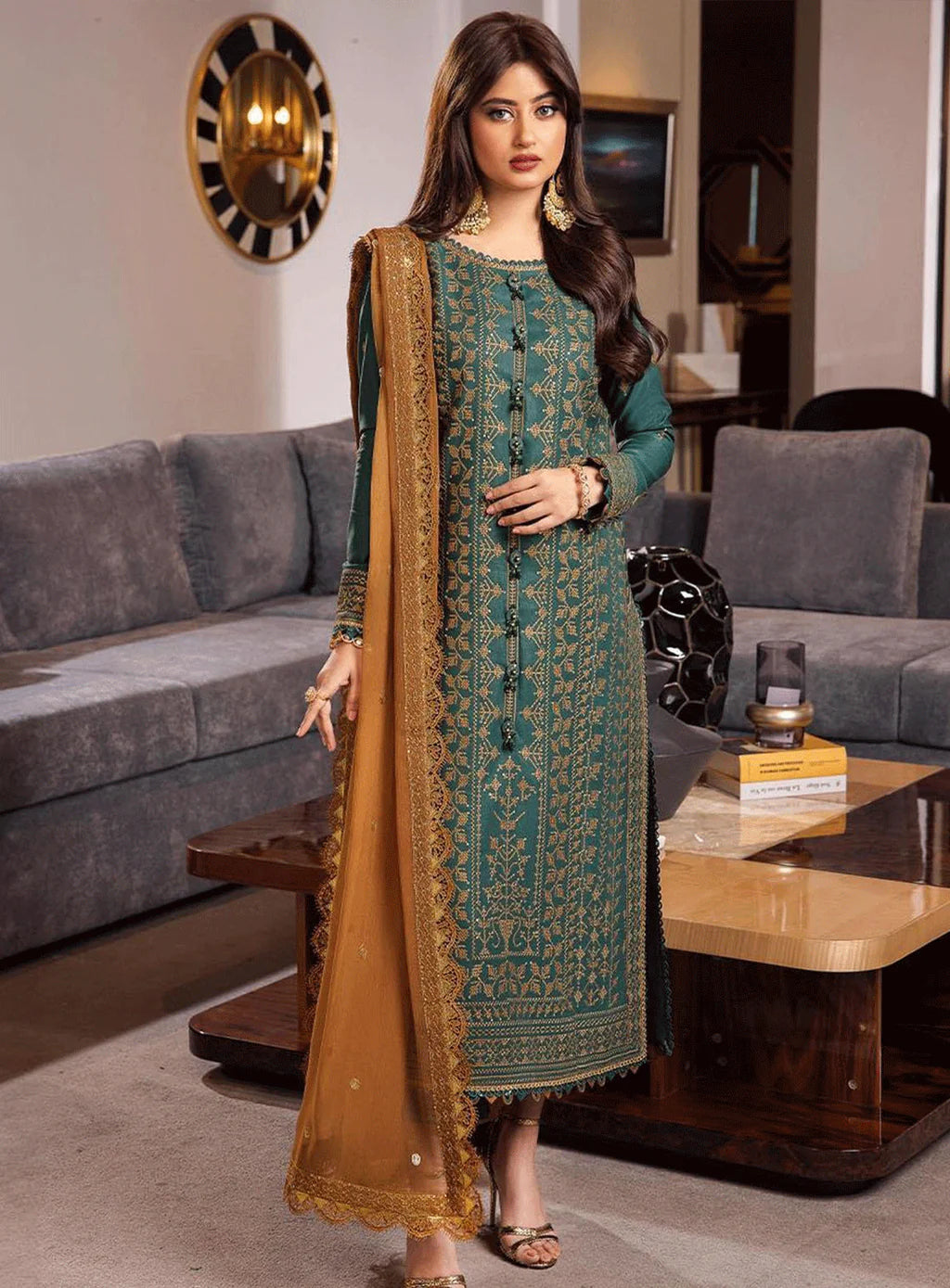 ASIM JOFA-3PC DHANAK EMBROIDERED SUIT-KUN-4153