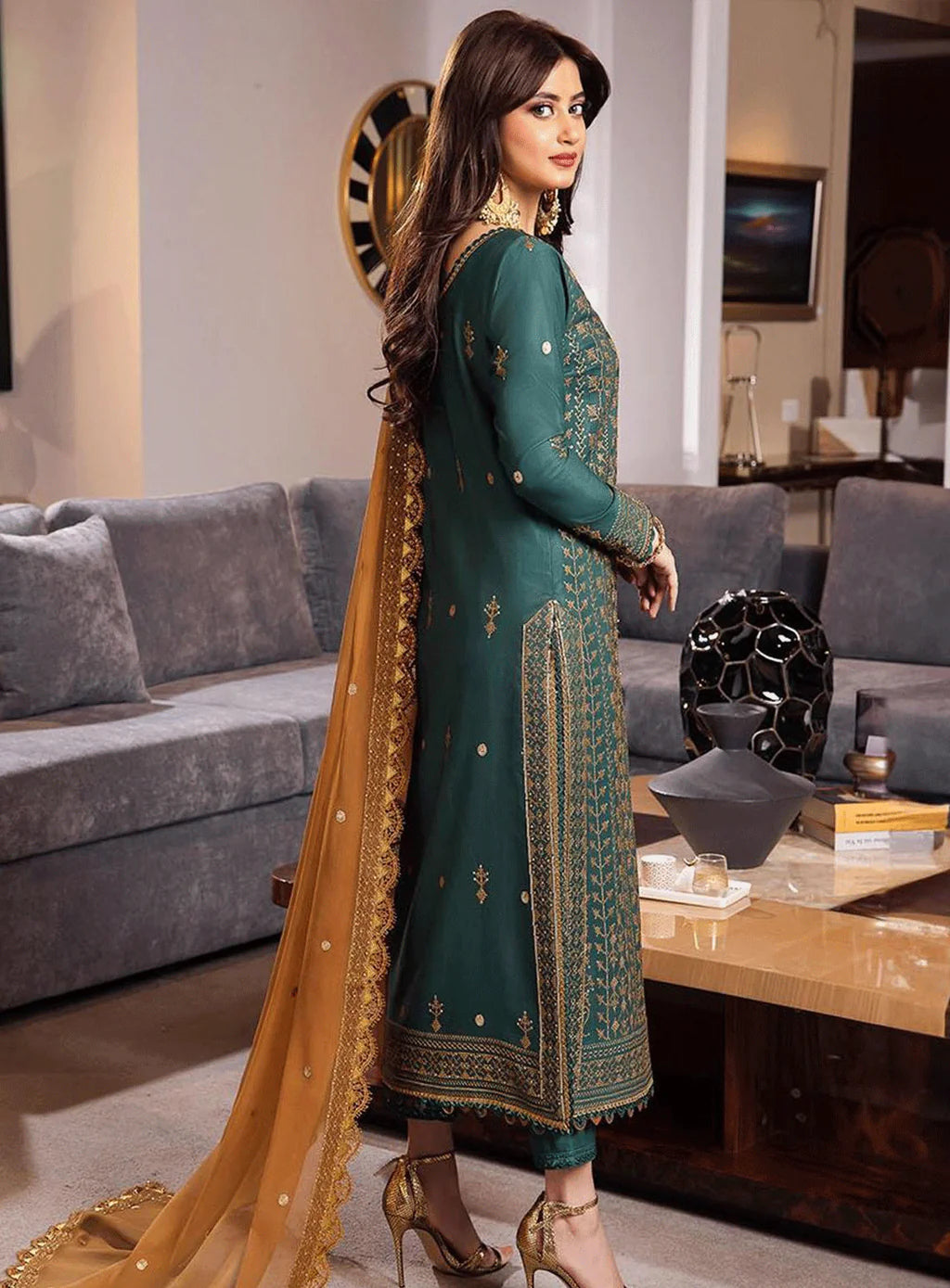 ASIM JOFA-3PC DHANAK EMBROIDERED SUIT-KUN-4153