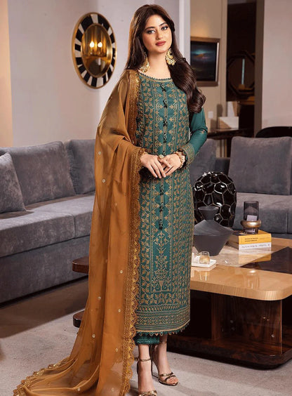 ASIM JOFA-3PC DHANAK EMBROIDERED SUIT-KUN-4153