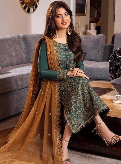 ASIM JOFA-3PC DHANAK EMBROIDERED SUIT-KUN-4153