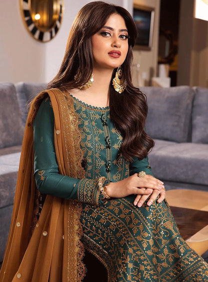 ASIM JOFA-3PC DHANAK EMBROIDERED SUIT-KUN-4153