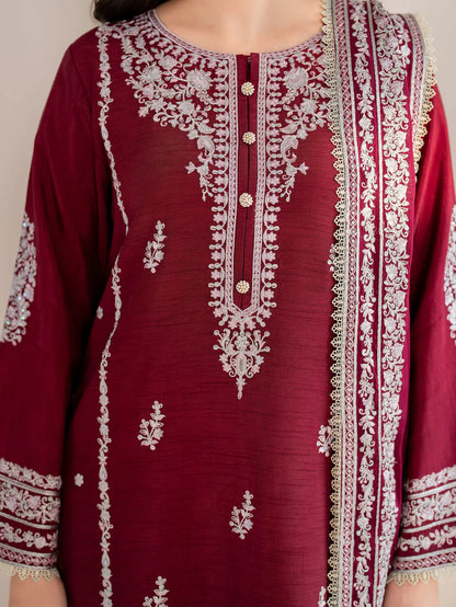 GARNET-3PC LAWN EMBROIDERED SHIRT WITH CHIFFON EMBROIDERED DUPATTA AND TROUSER-KUN-3554