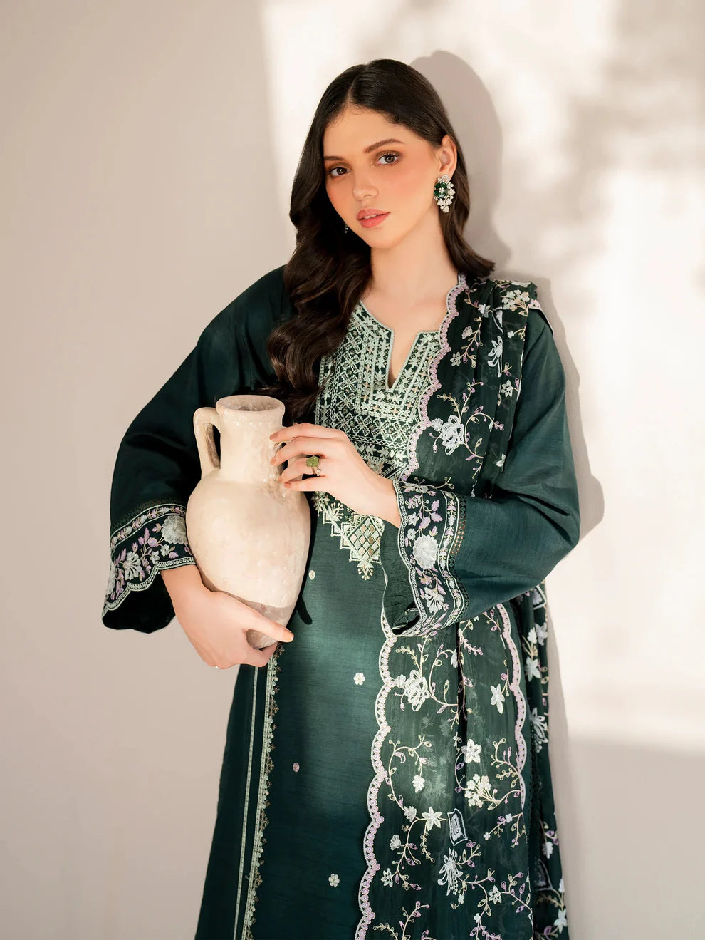 GARNET-3PC LAWN EMBROIDERED SHIRT WITH LAWN EMBROIDERED DUPATTA AND TROUSER-KUN-3595