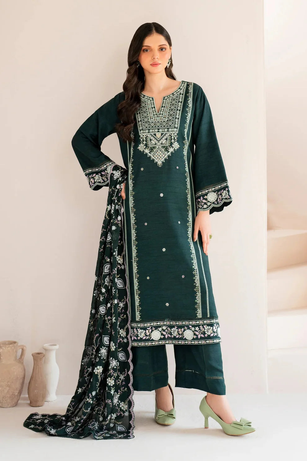 GARNET-3PC LAWN EMBROIDERED SHIRT WITH LAWN EMBROIDERED DUPATTA AND TROUSER-KUN-3595