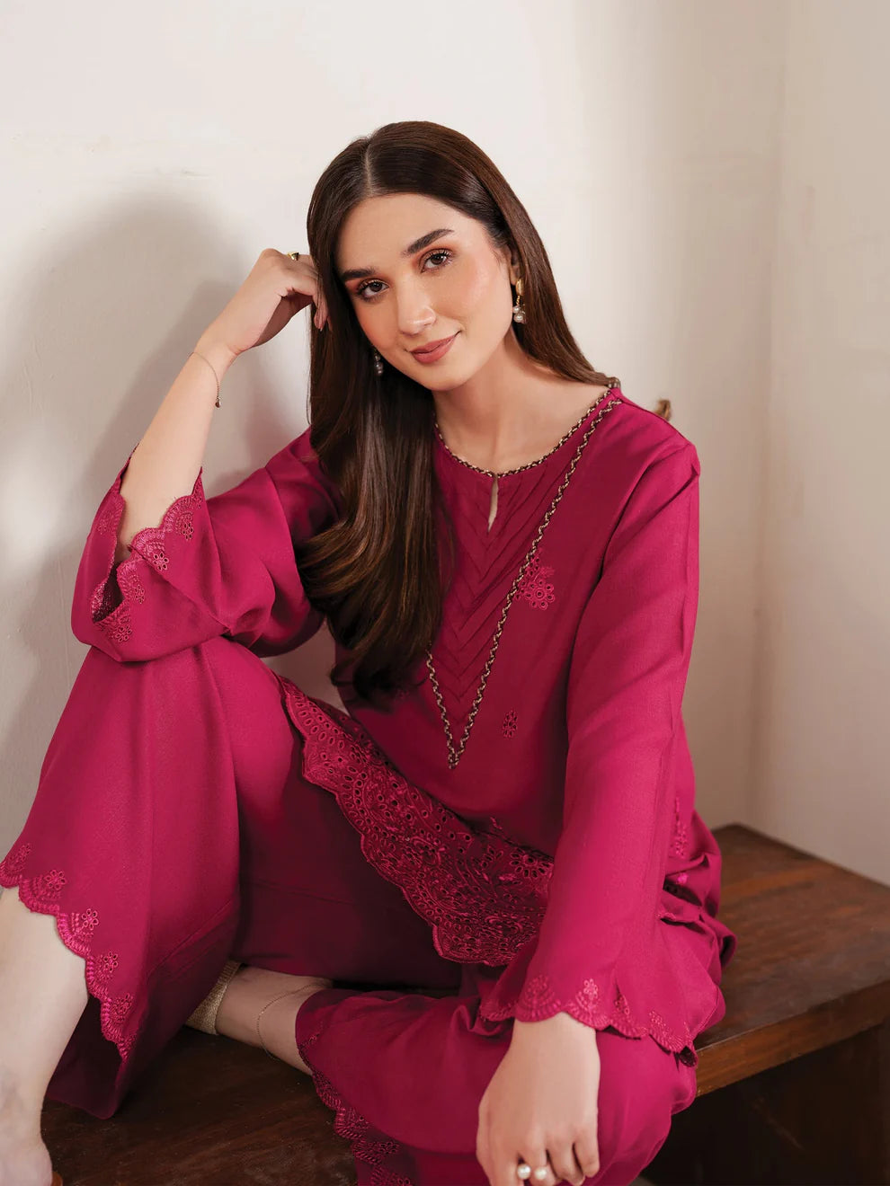 GARNET-3PC LAWN EMBROIDERED SHIRT WITH MONARK PRINT DUPATTA AND EMB TROUSER-KUN-3660