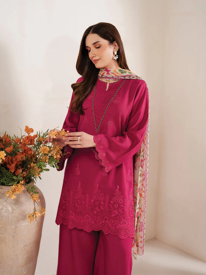 GARNET-3PC LAWN EMBROIDERED SHIRT WITH MONARK PRINT DUPATTA AND EMB TROUSER-KUN-3660