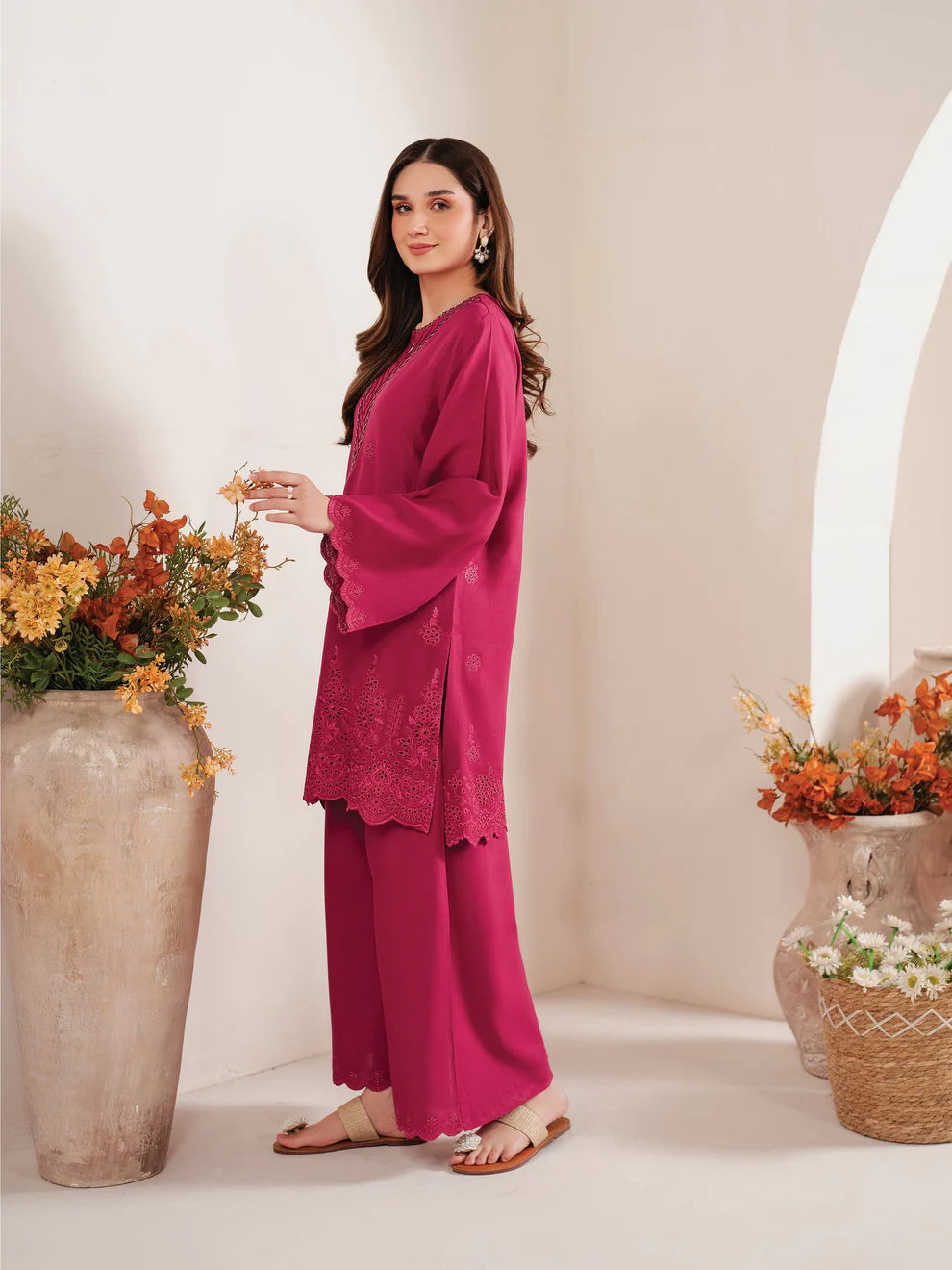 GARNET-3PC LAWN EMBROIDERED SHIRT WITH MONARK PRINT DUPATTA AND EMB TROUSER-KUN-3660