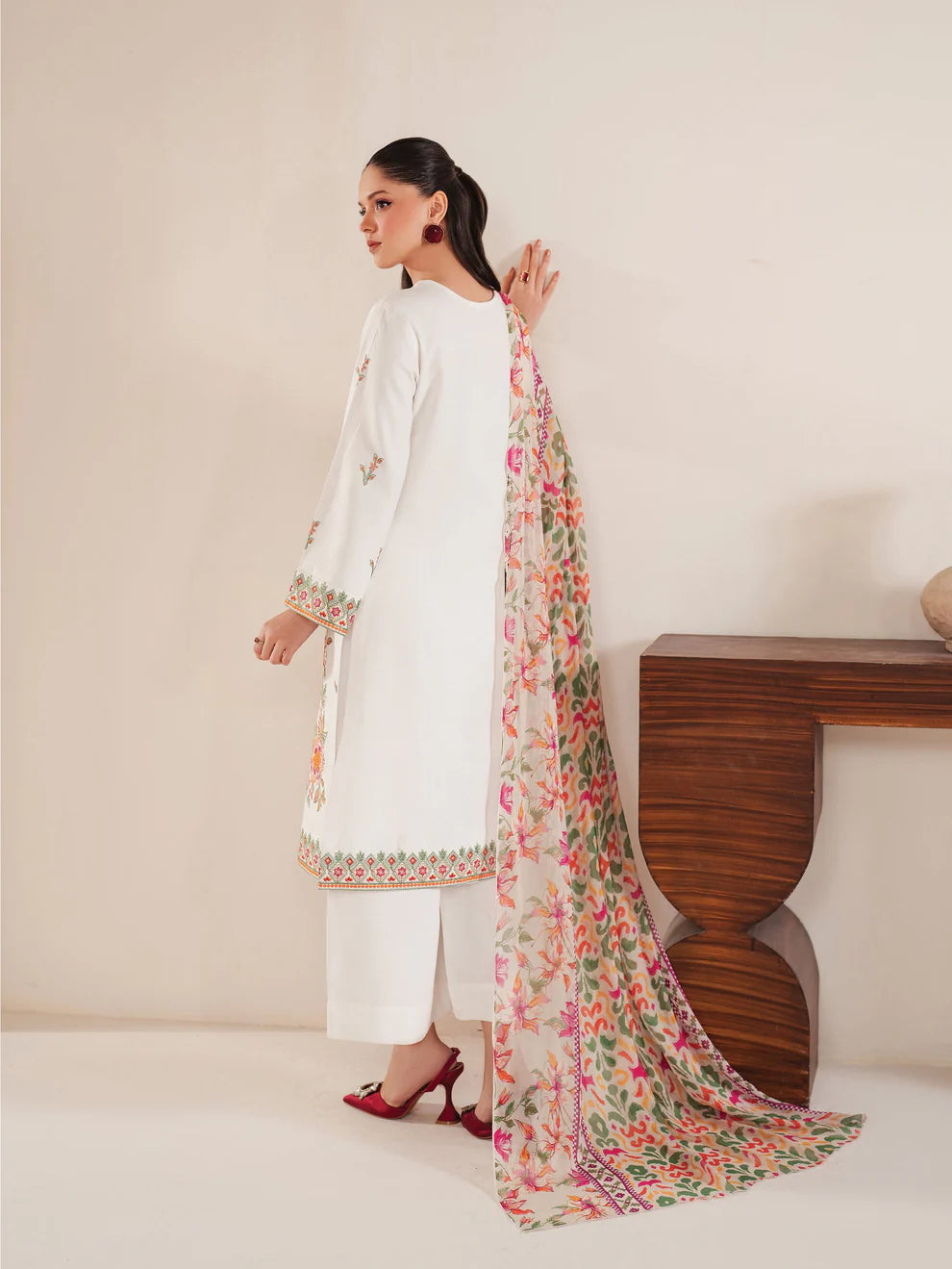 GARNET-3PC LAWN EMBROIDERED SHIRT WITH MONARK PRINT DUPATTA & LAWN TROUSER-KUN-3533