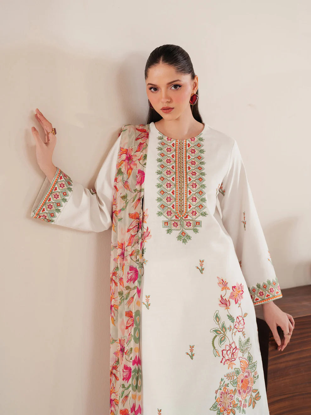 GARNET-3PC LAWN EMBROIDERED SHIRT WITH MONARK PRINT DUPATTA & LAWN TROUSER-KUN-3533