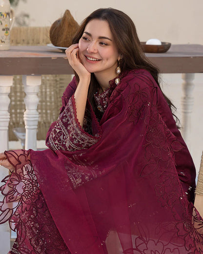 QALAMQAR-3PC DHANAK EMBROIDERED SUIT