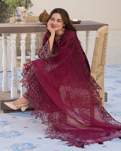 QALAMQAR-3PC DHANAK EMBROIDERED SUIT