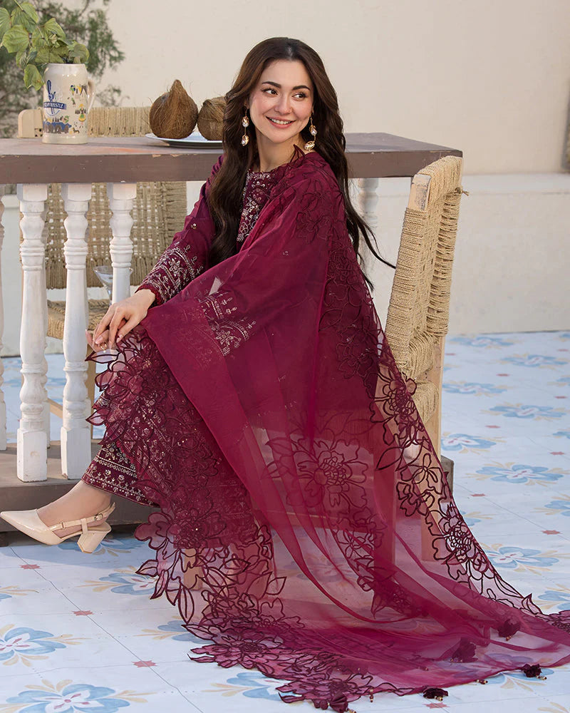 QALAMQAR-3PC DHANAK EMBROIDERED SUIT