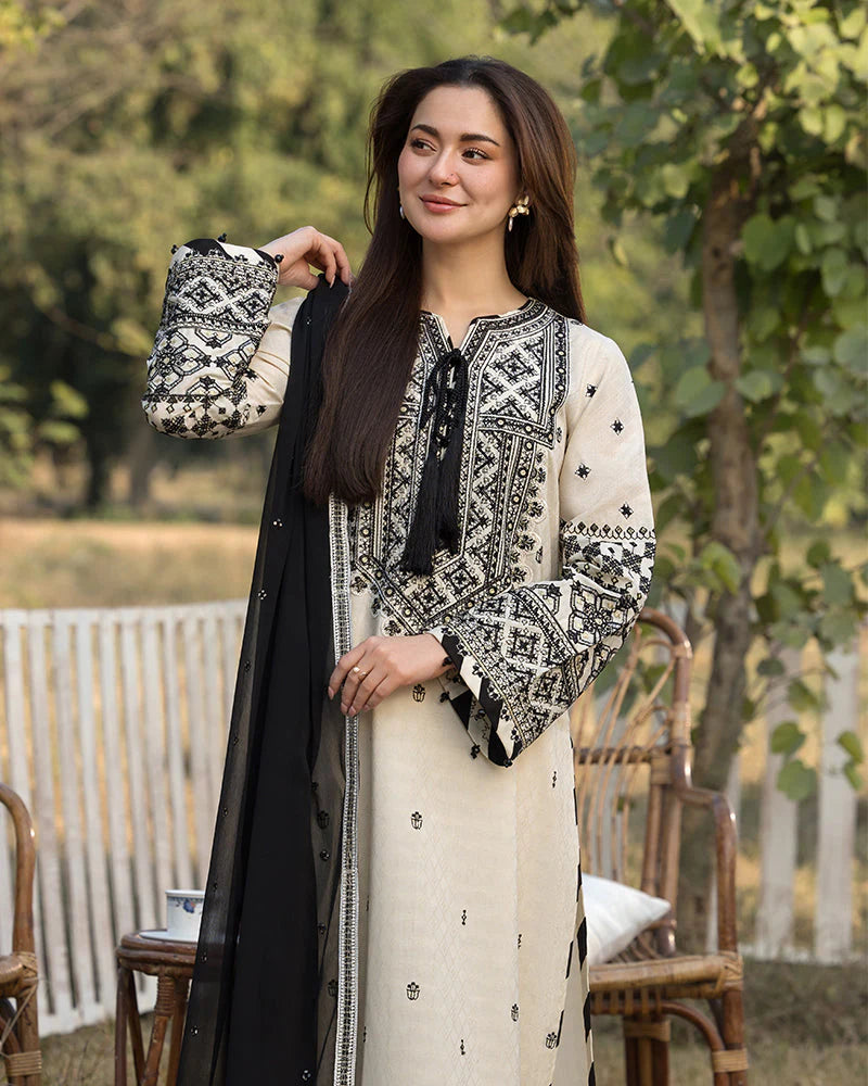 QALAMQAR-3PC DHANAK EMBROIDERED SUIT-KUN-4062