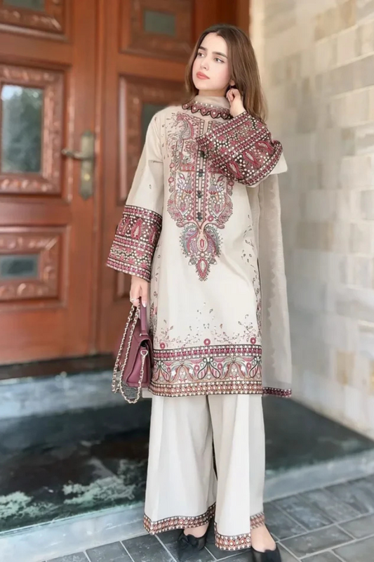 MARIA B-3PC DHANAK EMBROIDERED SUIT- KUN-2353