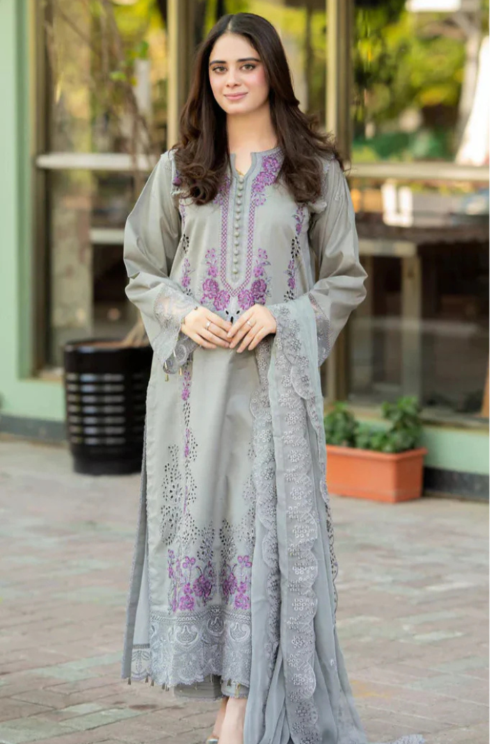 LIBASS-3PC DHANAK EMBROIDED SUIT KUN-2393
