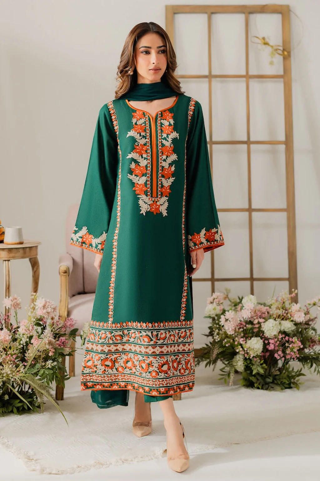 VINTAGE-3PC DHANAK EMBROIDERED SUIT KUN-4248