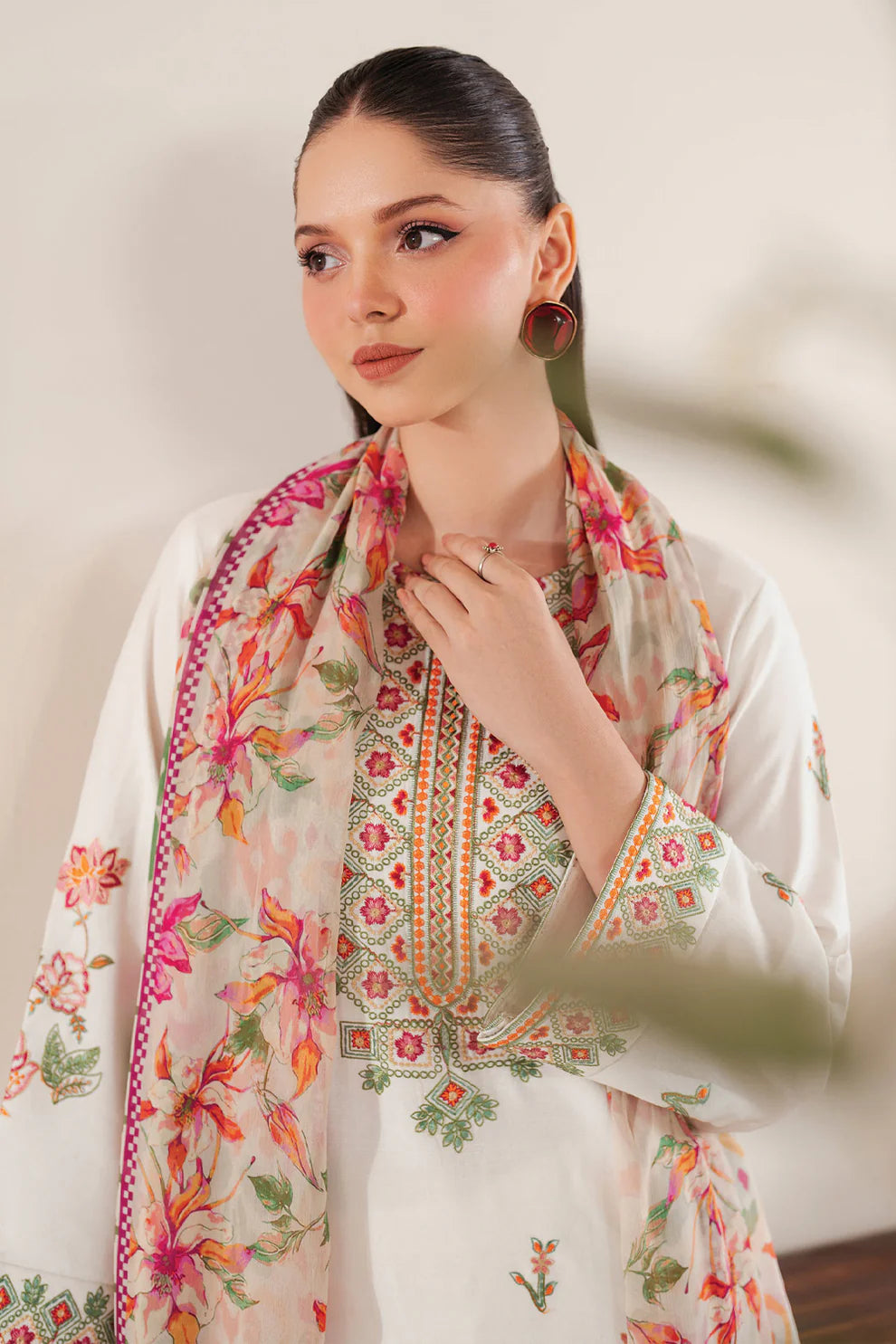 GARNET-3PC LAWN EMBROIDERED SHIRT WITH MONARK PRINT DUPATTA & LAWN TROUSER-KUN-3533