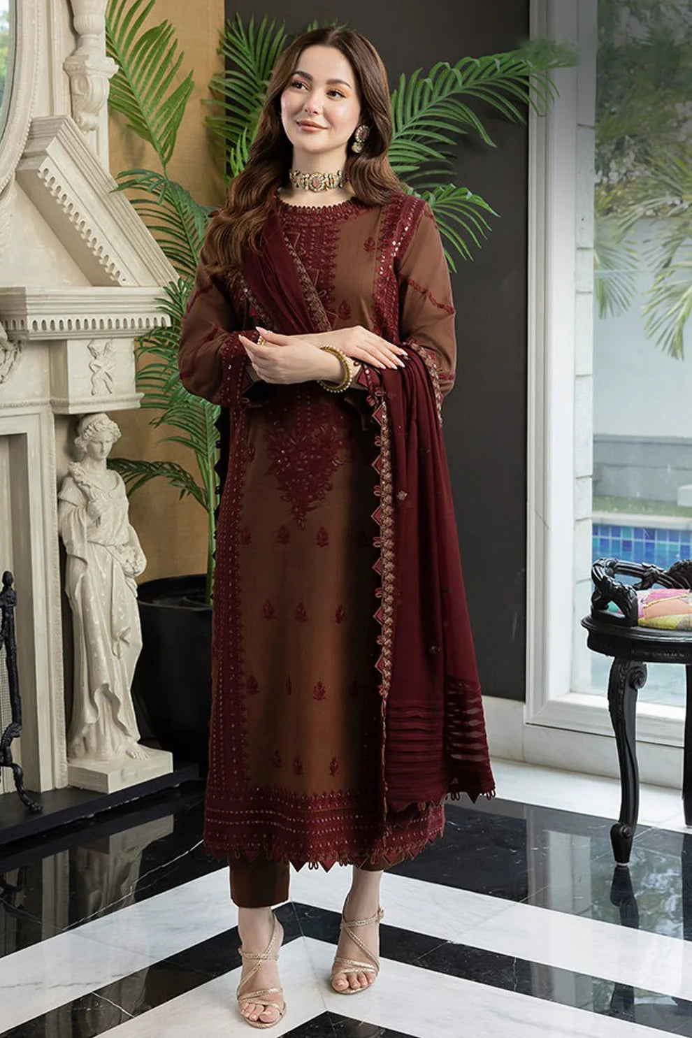 ASIM JOFA-3PC LAWN EMBROIDERED SHIRT WITH BAMBER CHIFFON EMBROIDERED DUPATTA AND TROUSER-BIC-3647