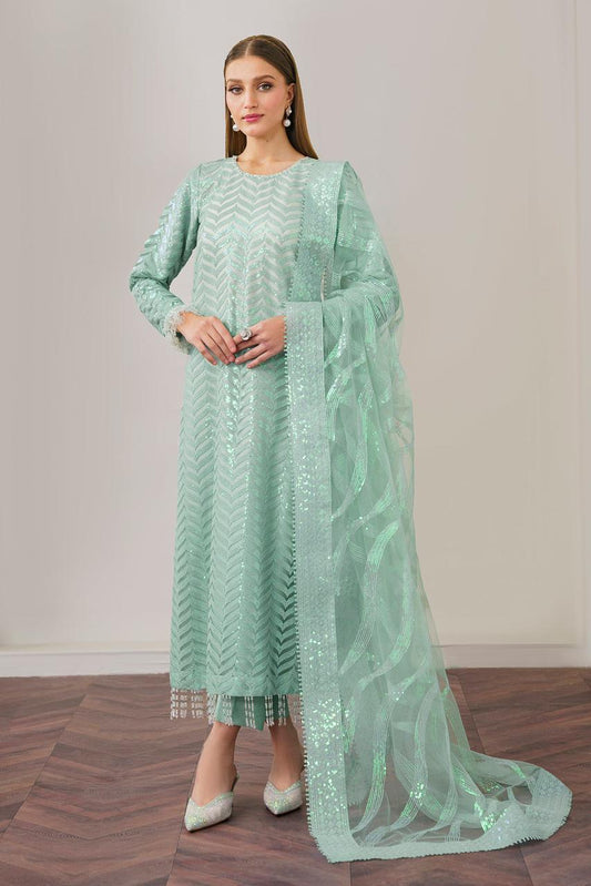 BAROUQE- ORGANZA 3PC SEQUENCE EMBROIDERED SHIRT WITH ORGANZA SEQUENCE EMBROIDERED DUPATTA WITH SILK TROUSER -KUN- 2619 A