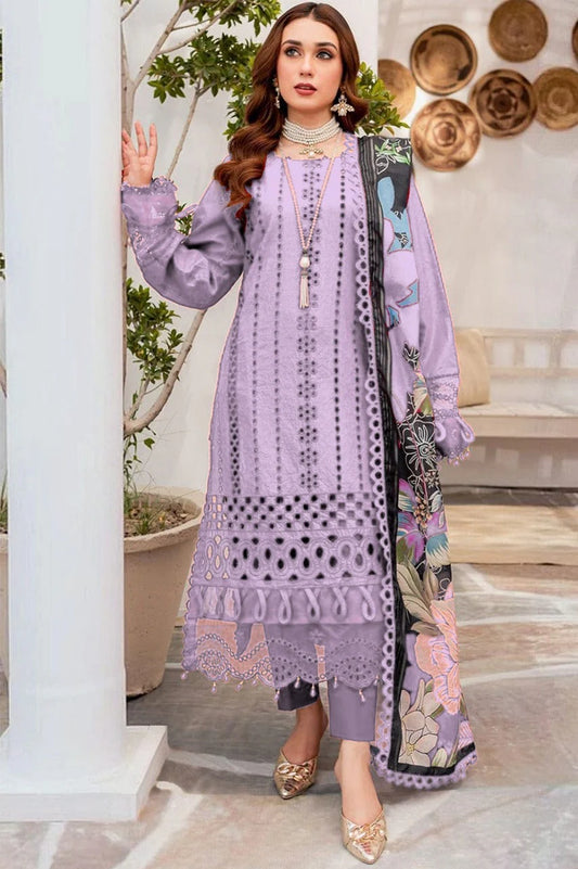 MARIA B-3PC CHIKENKAARI LAWN EMBROIDERED SUIT-KUN-4054 (PLUM)