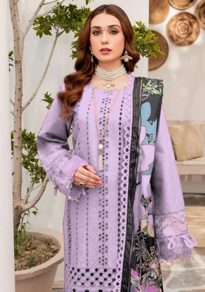MARIA B-3PC CHIKENKAARI LAWN EMBROIDERED SUIT-KUN-4054 (PLUM)