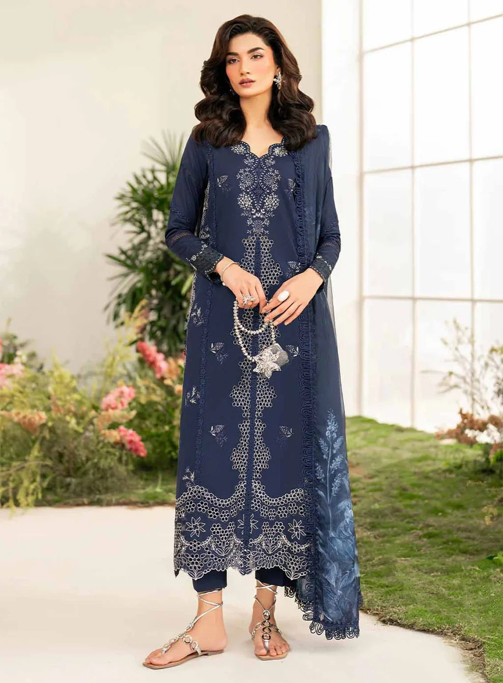 IZNIK-3PC DHANAK CHIKAN EMBROIDERED SUIT-KUN-4132