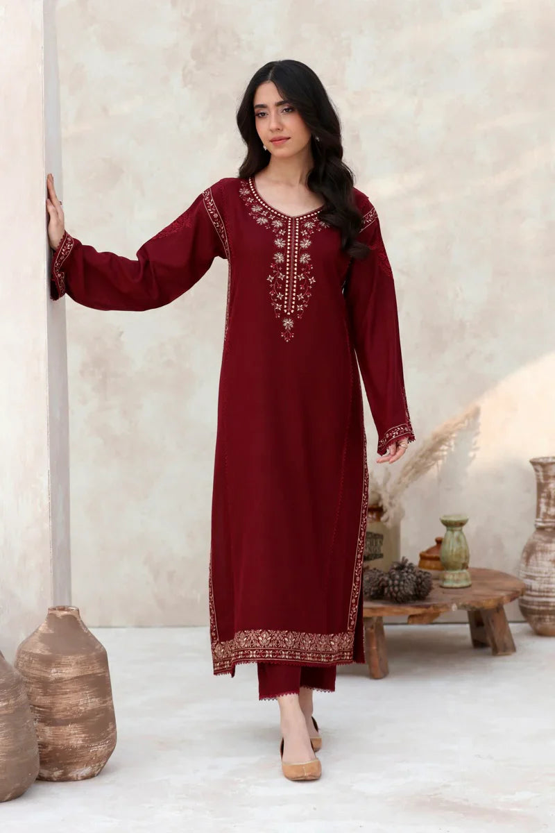 FEROZAE-2PC LAWN EMBROIDERED SHIRT WITH LAWN EMBROIDERED SLEEVES-KUN-1017