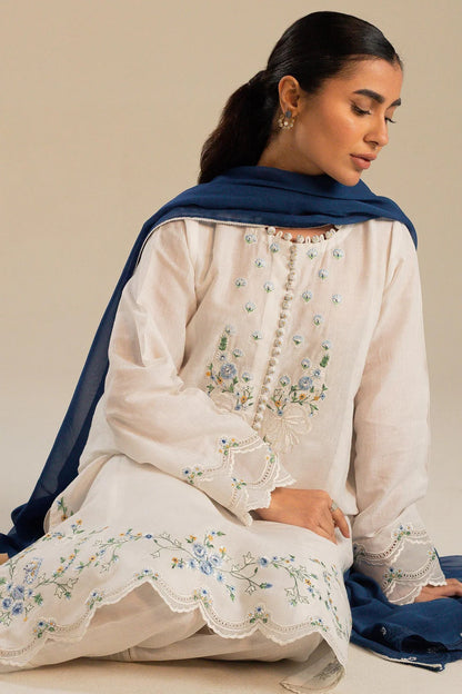 ZAHRA SHAH JAHAN 3PC DHANAK EMBROIDERED SUIT-KUN-4050 W