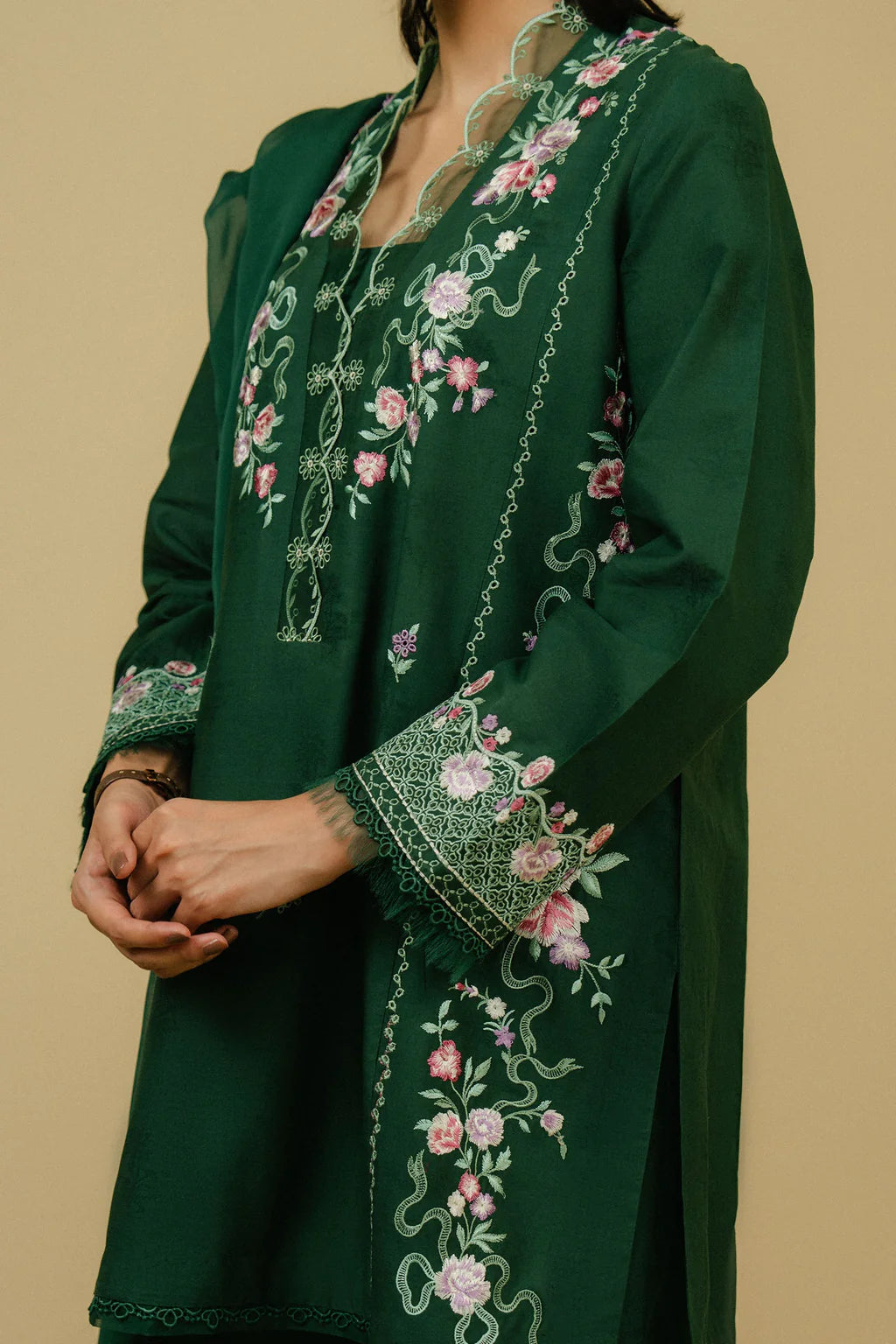 ZAHRA SHAHJAHAN-3PC DHANAK EMBROIDERED SUIT-KUN-3267