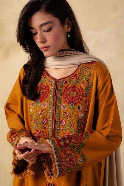 ZARA SHAH JAHAN-3PC DHANAK EMBROIDERED SUIT-KUN-4009