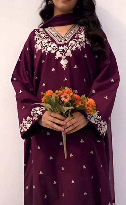 JAZMIN-3PC DHANAK EMBROIDERED SUIT KUN-2373