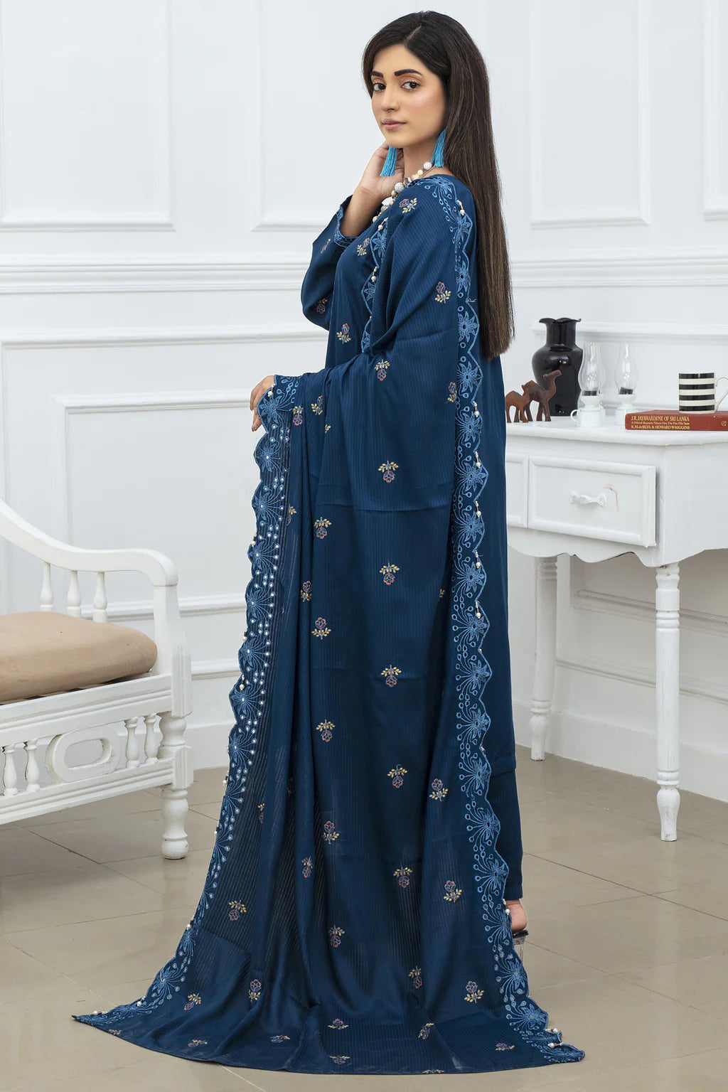 KUNFASHION-3PC DHANAK EMBROIDRED SUIT-KUN-3234