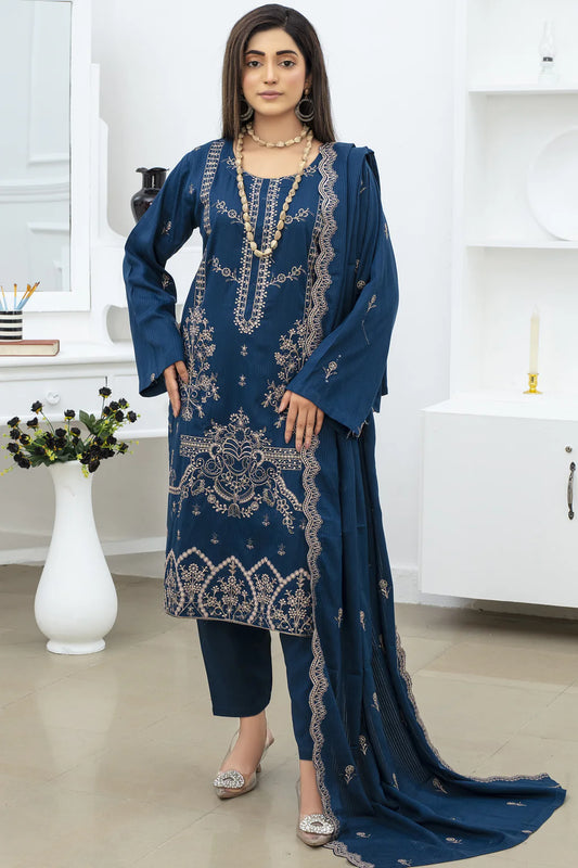 KUNFASHION-3PC DHANAK EMBROIDRED SUIT-KUN-3234