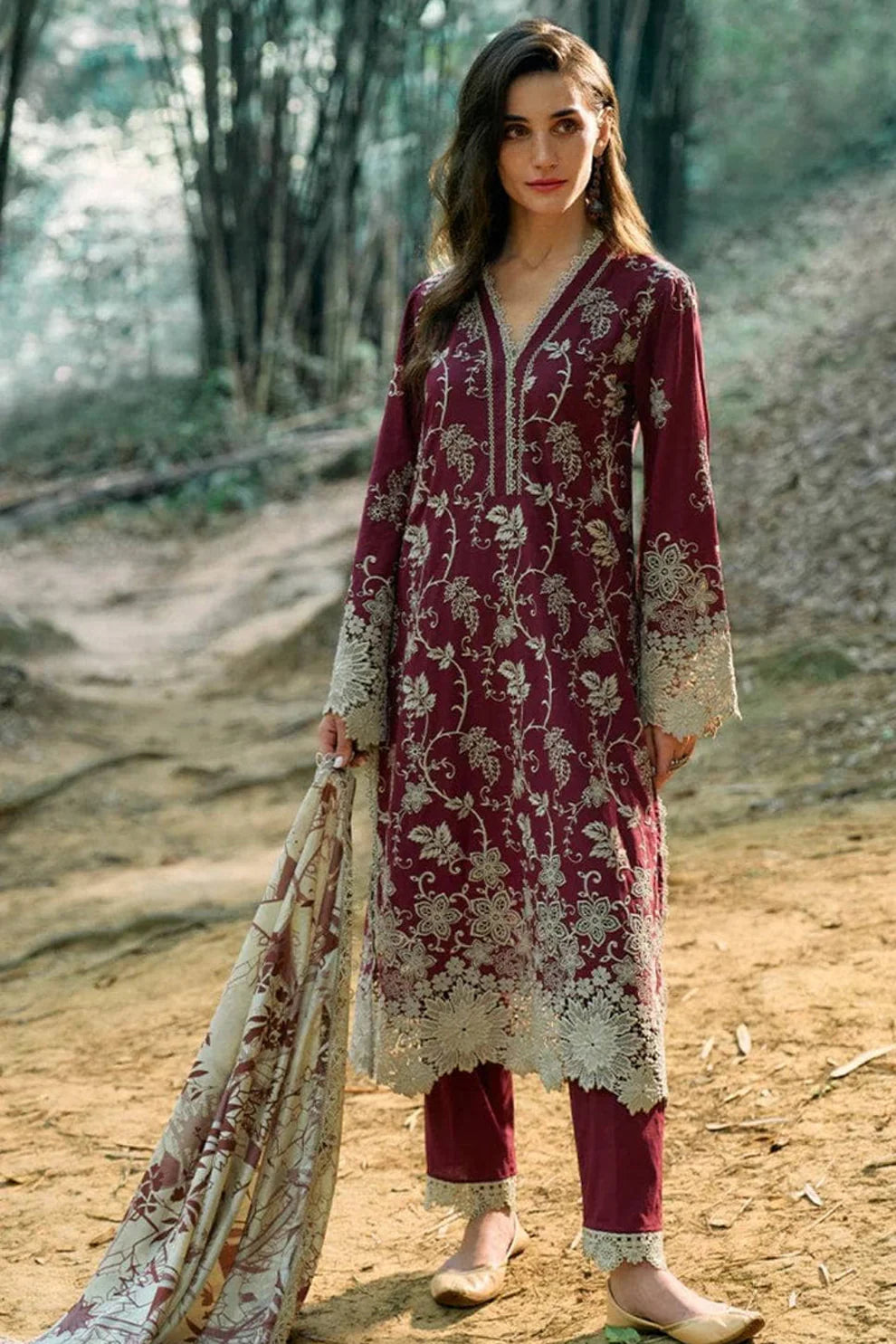 IMAGE-3PC LAWN EMBROIDERED SHIRT WITH MONARK PRINTED DUPATTA & TROUSER-KUN-3598