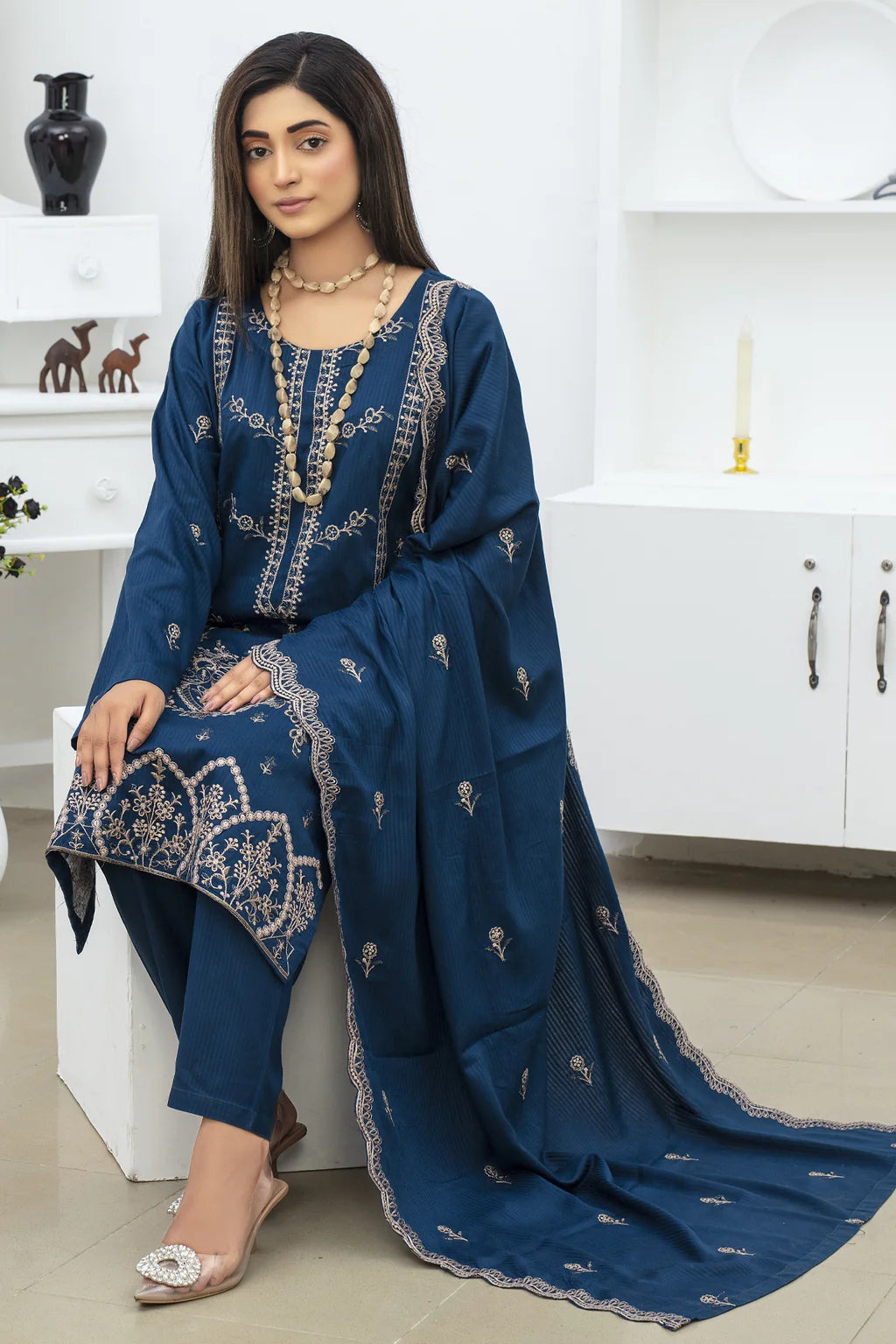 KUNFASHION-3PC DHANAK EMBROIDRED SUIT-KUN-3234