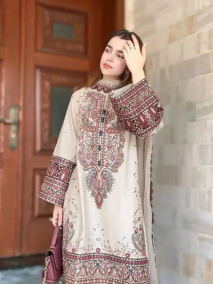 MARIA B-3PC DHANAK EMBROIDERED SUIT- KUN-2353