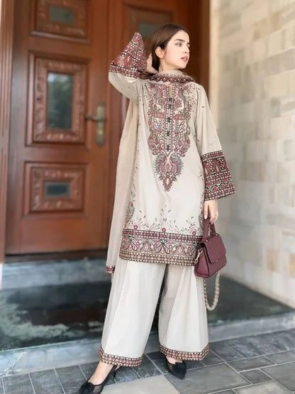 MARIA B-3PC DHANAK EMBROIDERED SUIT- KUN-2353