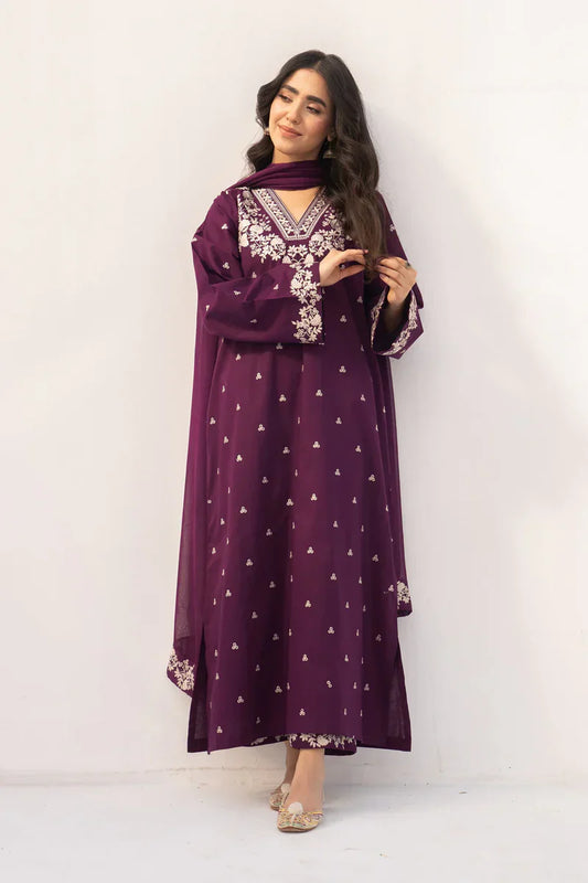 JAZMIN-3PC DHANAK EMBROIDERED SUIT KUN-2373