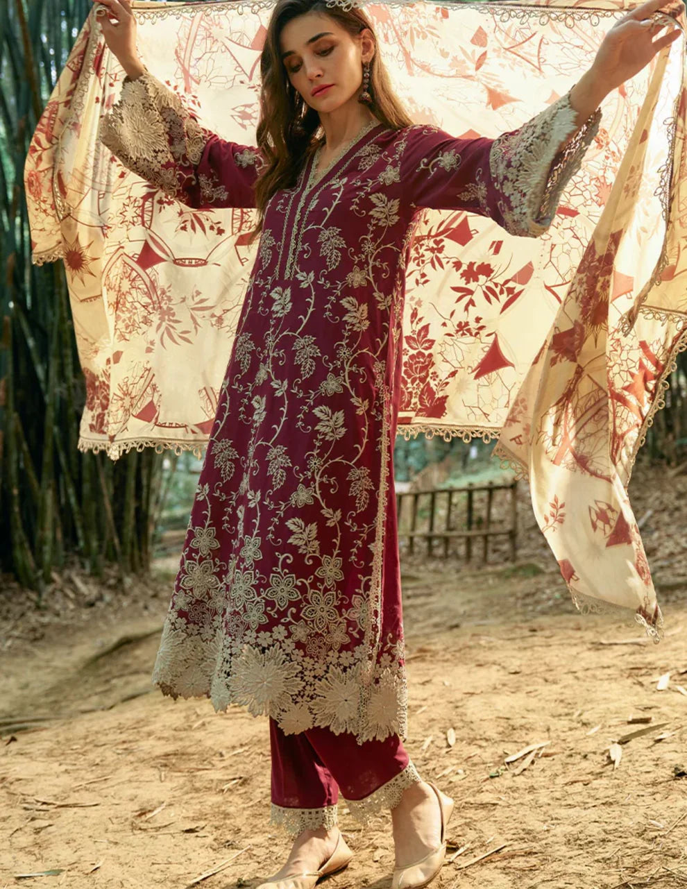 IMAGE-3PC LAWN EMBROIDERED SHIRT WITH MONARK PRINTED DUPATTA & TROUSER-KUN-3598